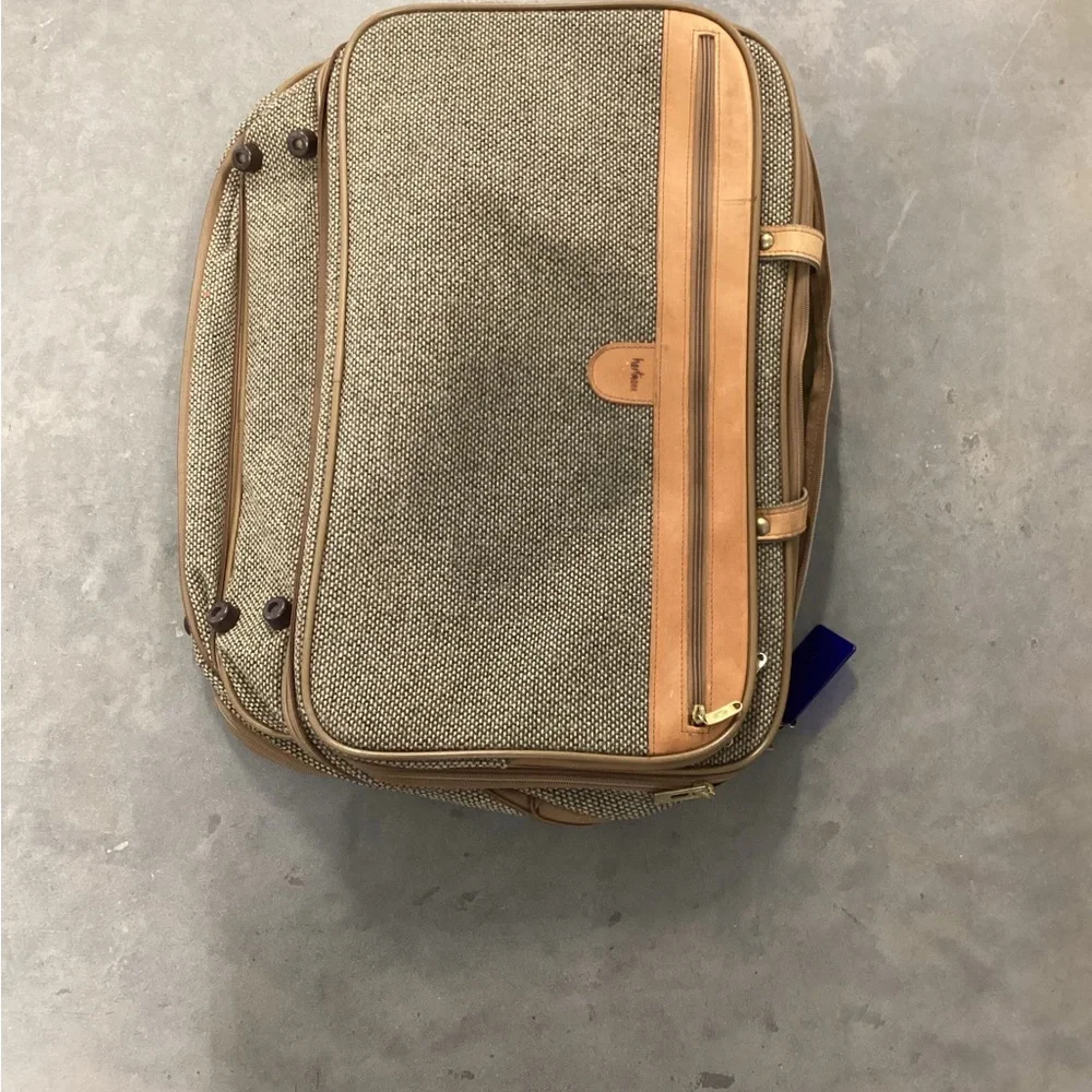Men's Brown Canvas Travel Briefcase with Tan Trim and Leather Accents